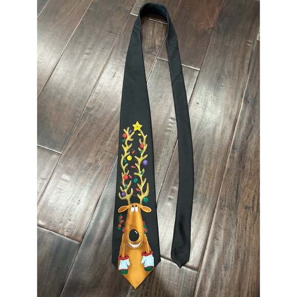 Hallmark Jolly Tie Greetings Reindeer Christmas Necktie Black - Picture 7 of 9